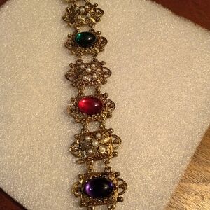 Vintage victorian Revival Glass Stone Panel Bracelet